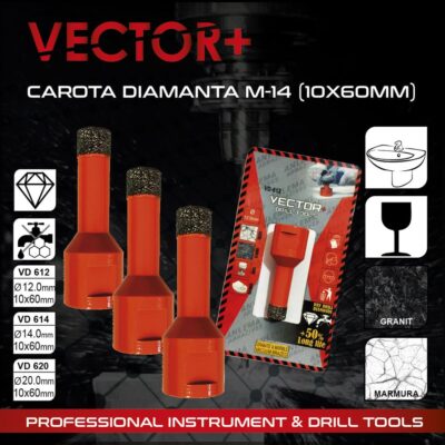 Сверло алмазное по мрамору и граниту  12*10*60mm VD612 Vector+
