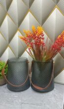 Ваза стекло дымчатое мелкий ромб 15*10см с кожанной ручкой