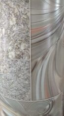 Linoleum Amelia-3 2.7mm 2.0 м бежевая плитка 27*27 в ней цветок